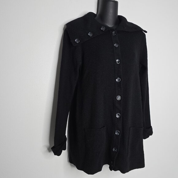 Saks Fifth Avenue Cardigan Sweater Womens XL Black 100% Merino Wool Button - Picture 2 of 9